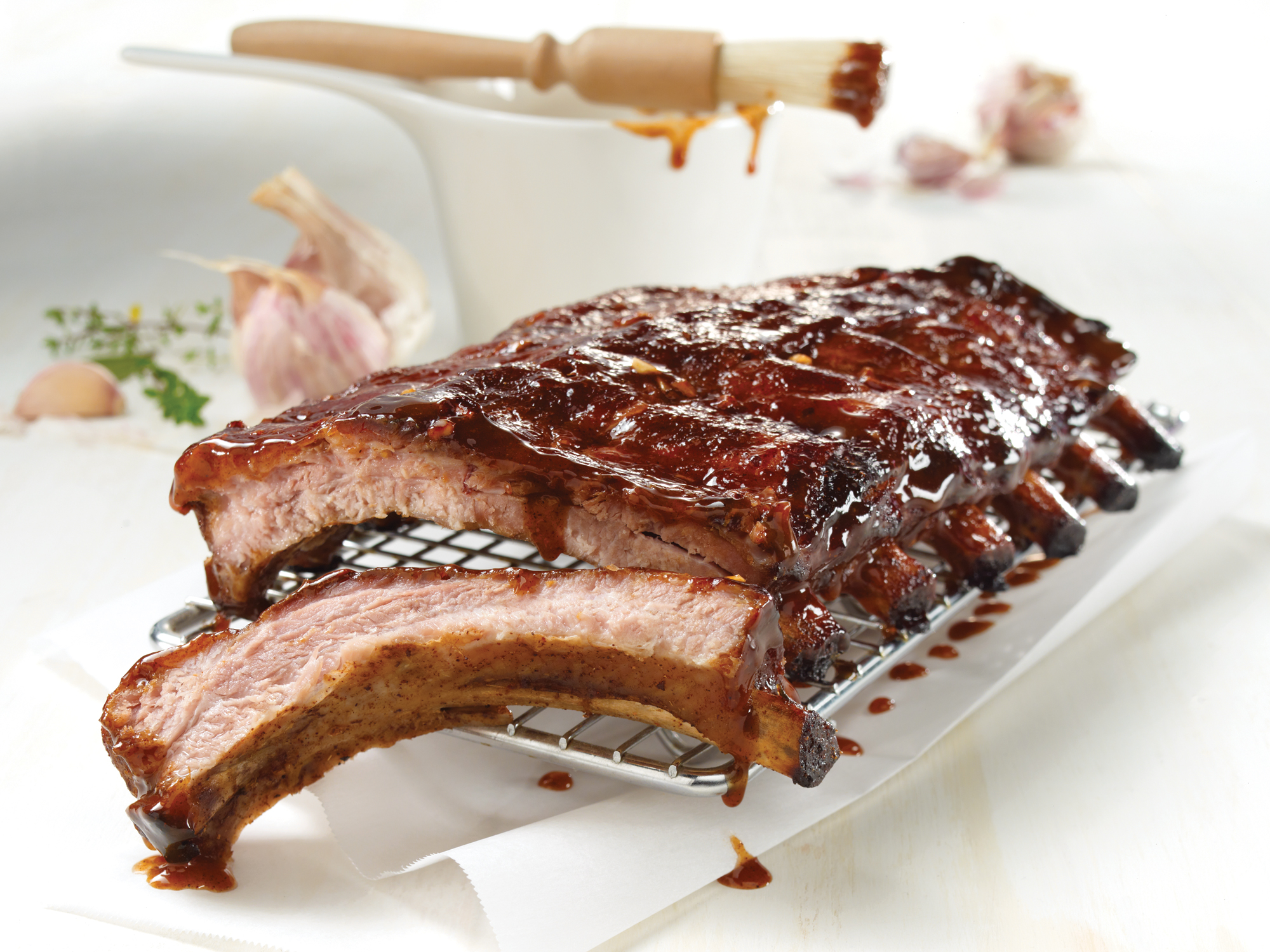 Pork baby back ribs with red ale and maple syrup sauce.