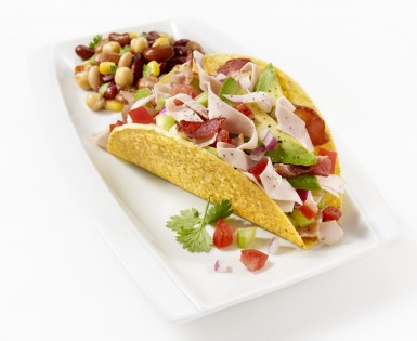 Turkey, avocado and bacon tacos