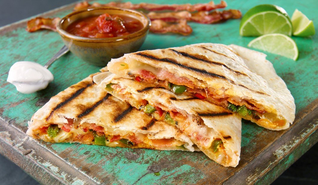 BACON, CHEESE AND ROASTED VEGETABLE QUESADILLAS