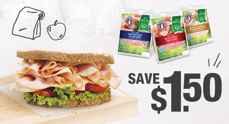 Save 1.5 $ on a package of nitrite-free deli meats Olymel (150 g)