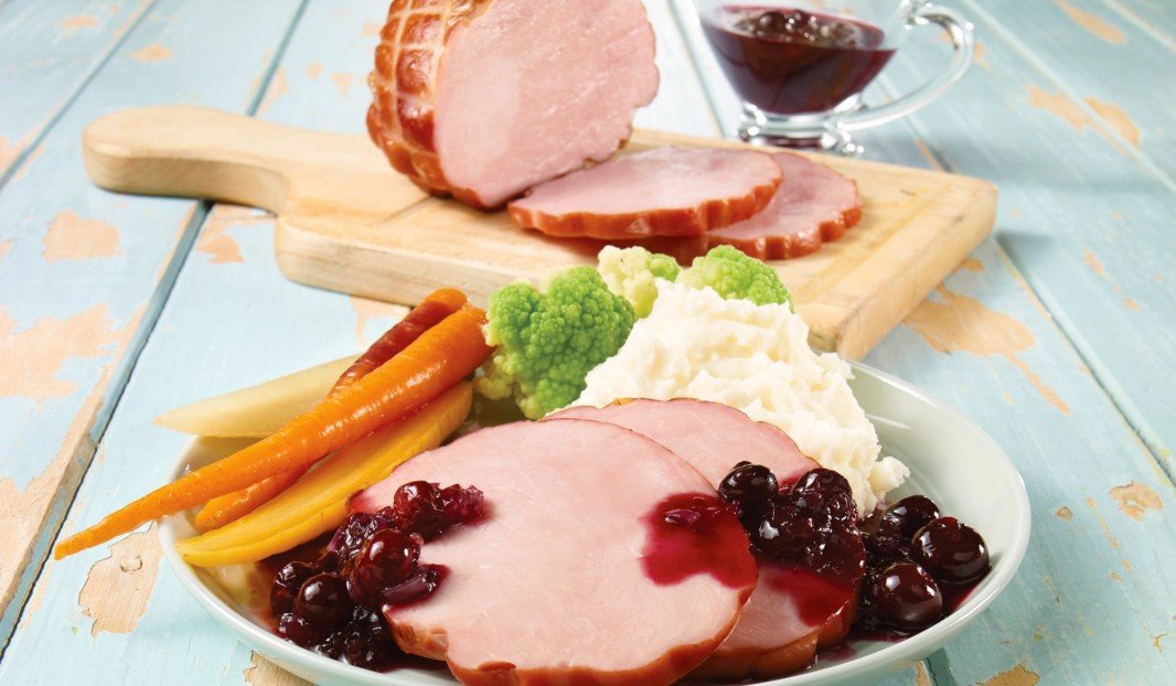Olymel Applewood Smoked Flavour Ham with blueberry maple sauce
