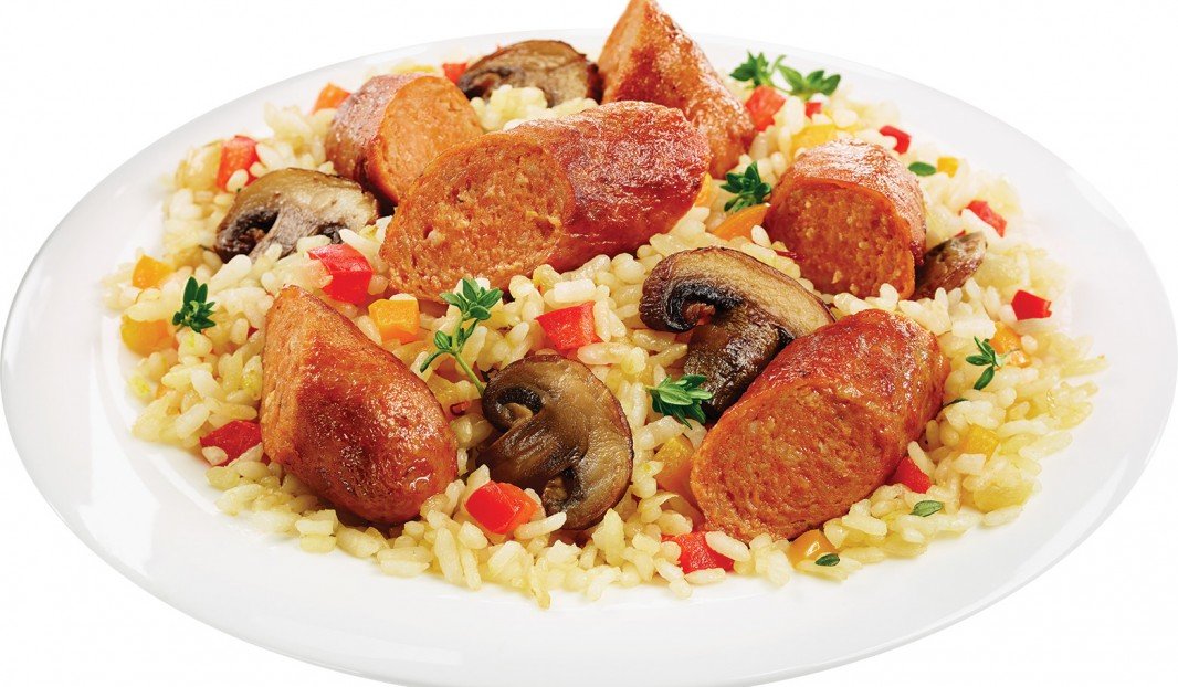 Orzo with Spicy Italian sausages and mushrooms