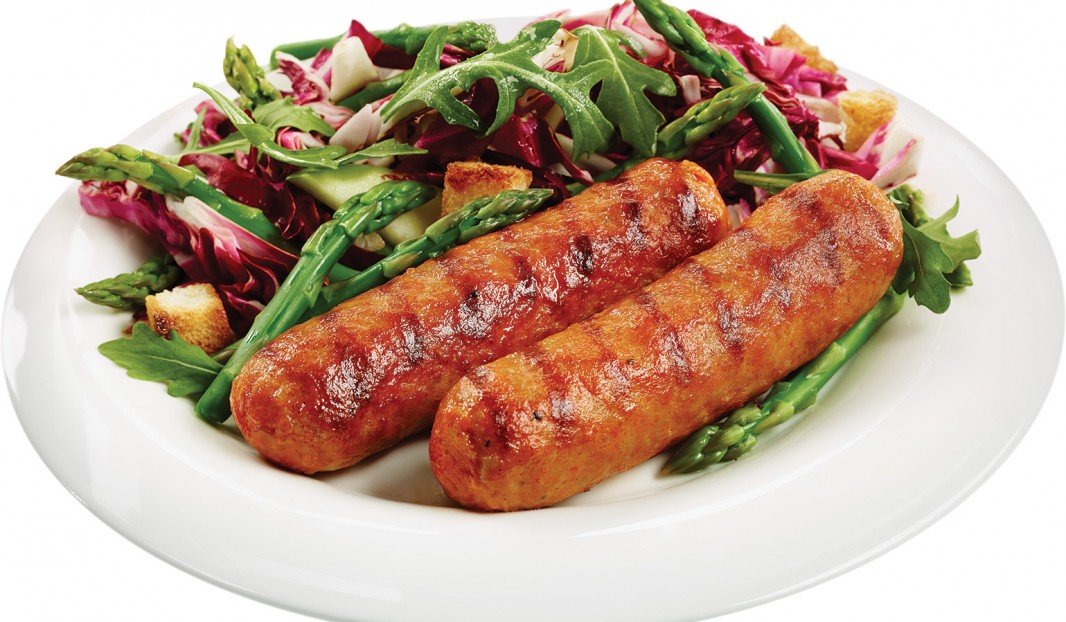 Spicy Italian Sausages with Mediterranean Asparagus Salad