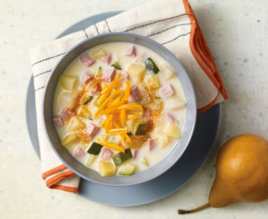 Ham, zucchini and pear chowder