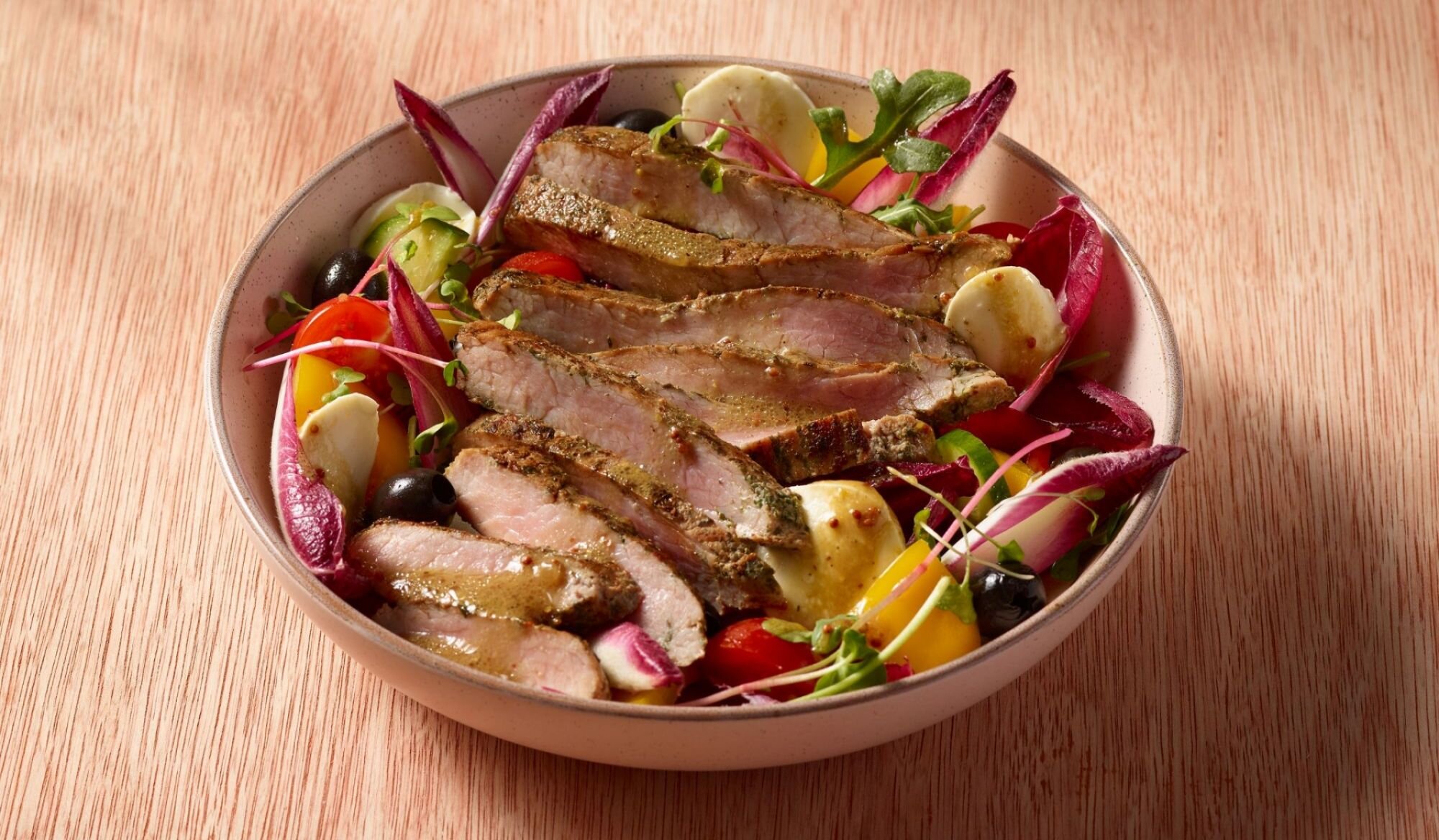 Grilled Chimichurri Pork Flank Steak with and Italian Salad